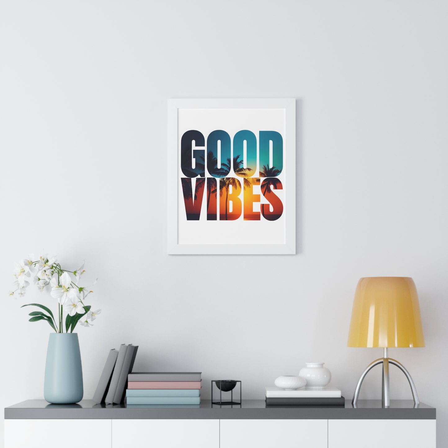 "Good Vibes" Tropical Sunset Framed Poster