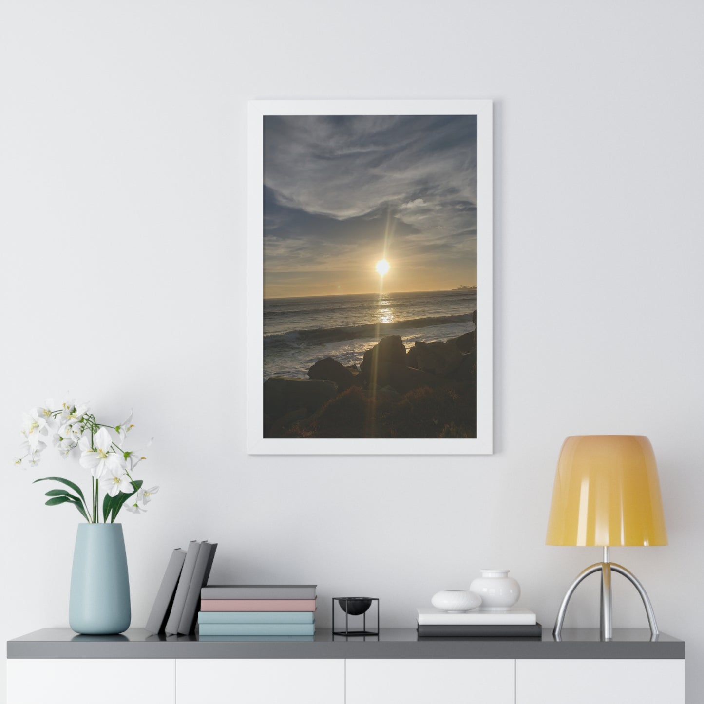 Sunset Beach (Santa Barbara, CA) Framed Poster — Coastal Ocean Wall Art