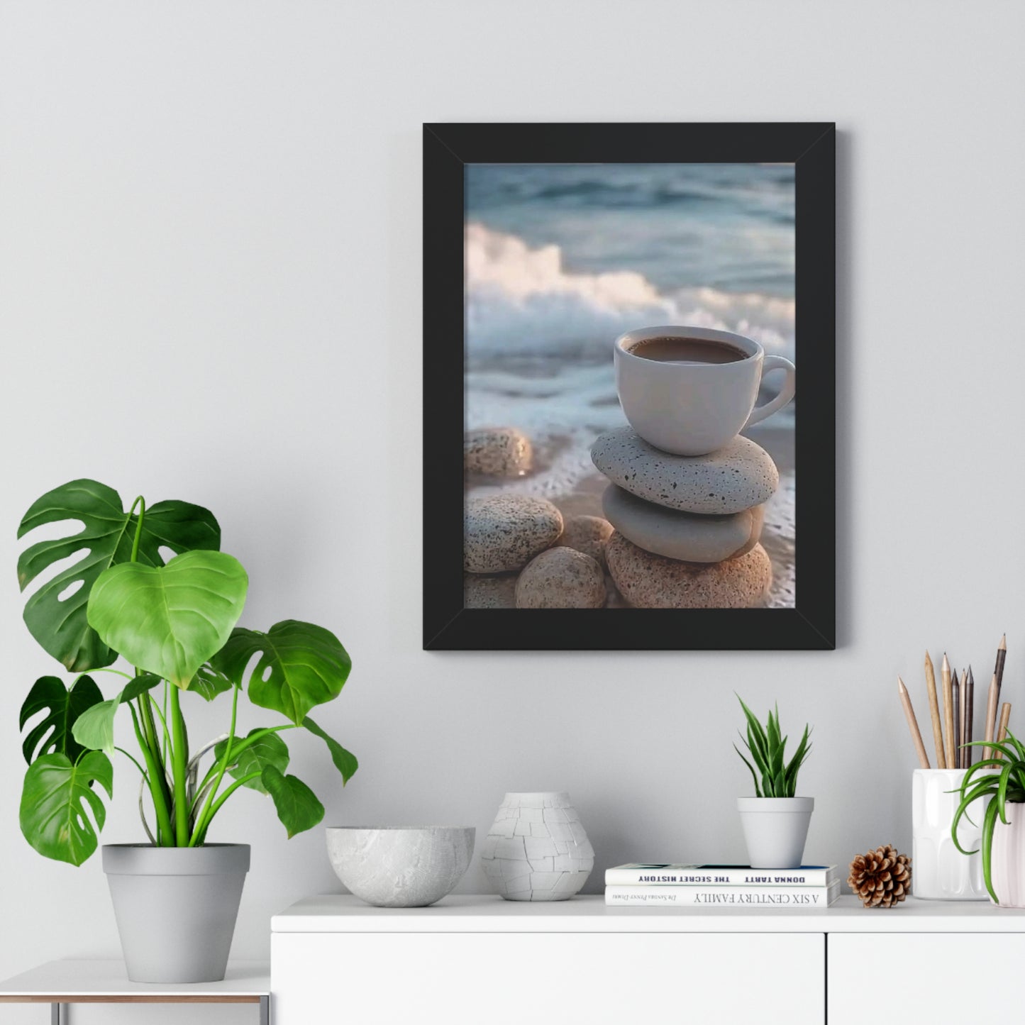 Coastal Coffee Beach Framed Wall Art