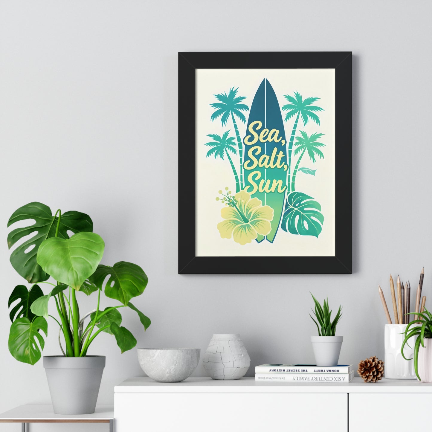 "Sea, Salt, Sun" Tropical Surf Framed Poster