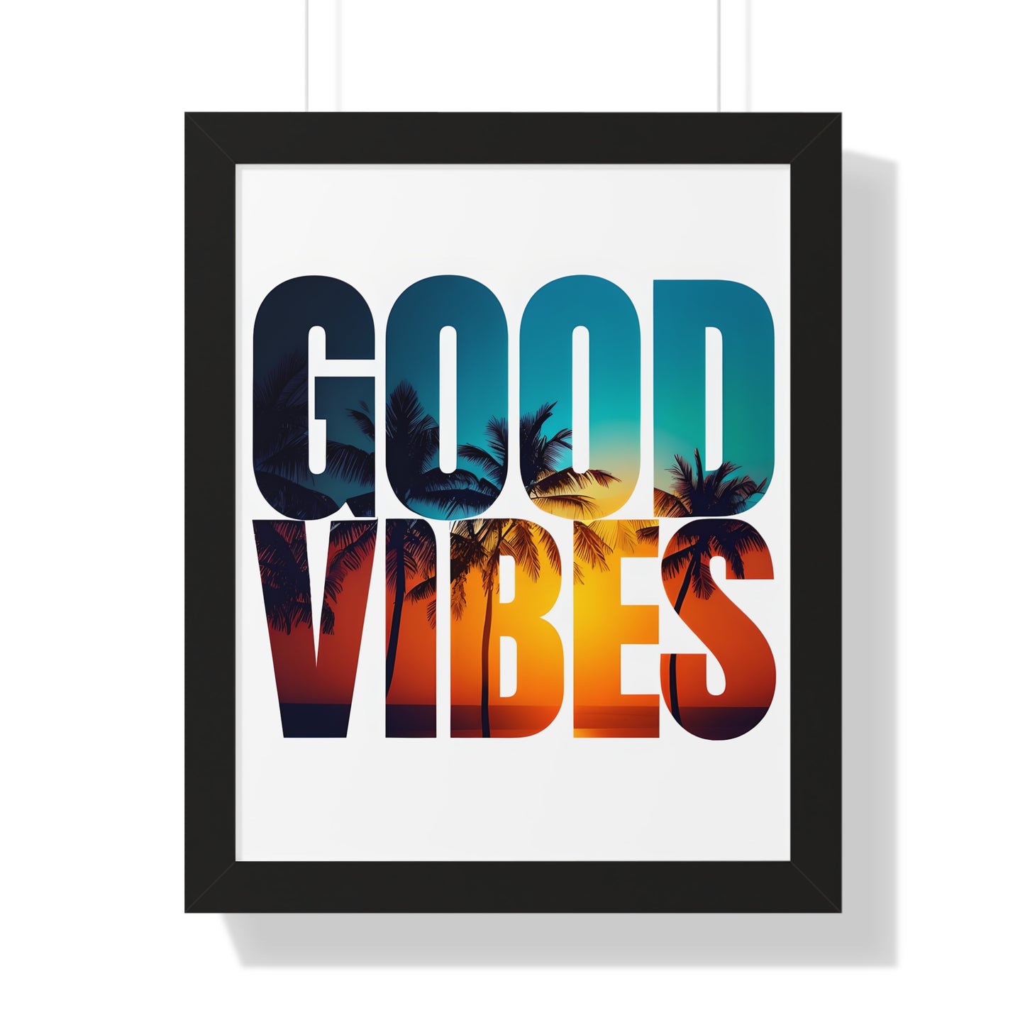 "Good Vibes" Tropical Sunset Framed Poster