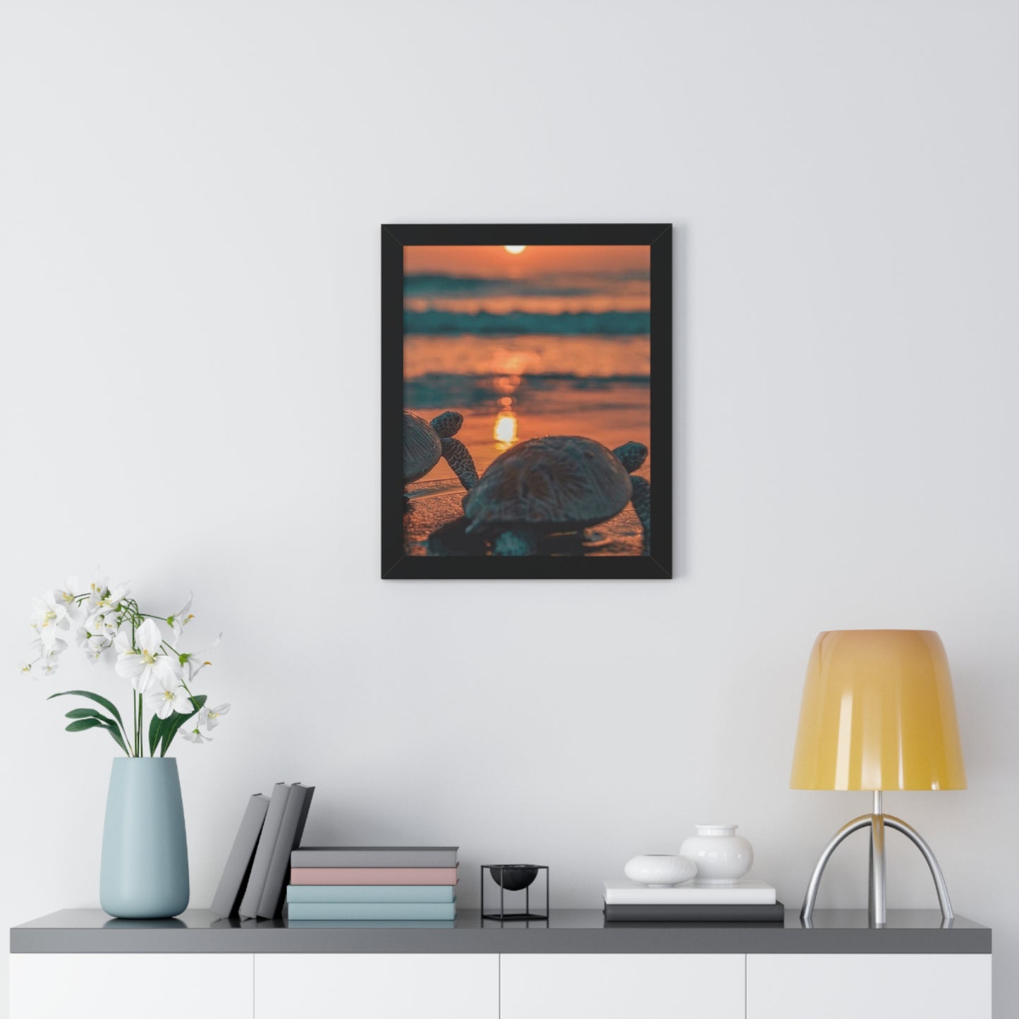 Sea Turtle Sunset Framed Poster