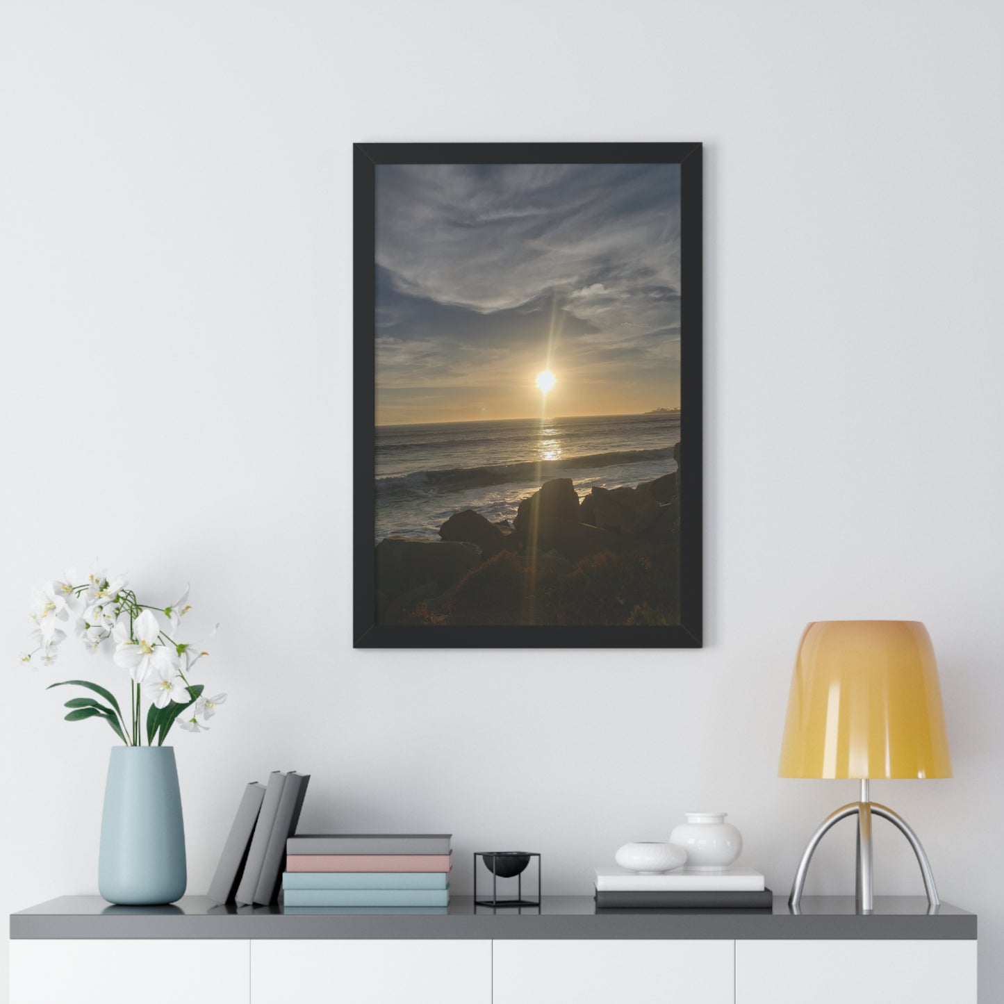 Sunset Beach (Santa Barbara, CA) Framed Poster — Coastal Ocean Wall Art
