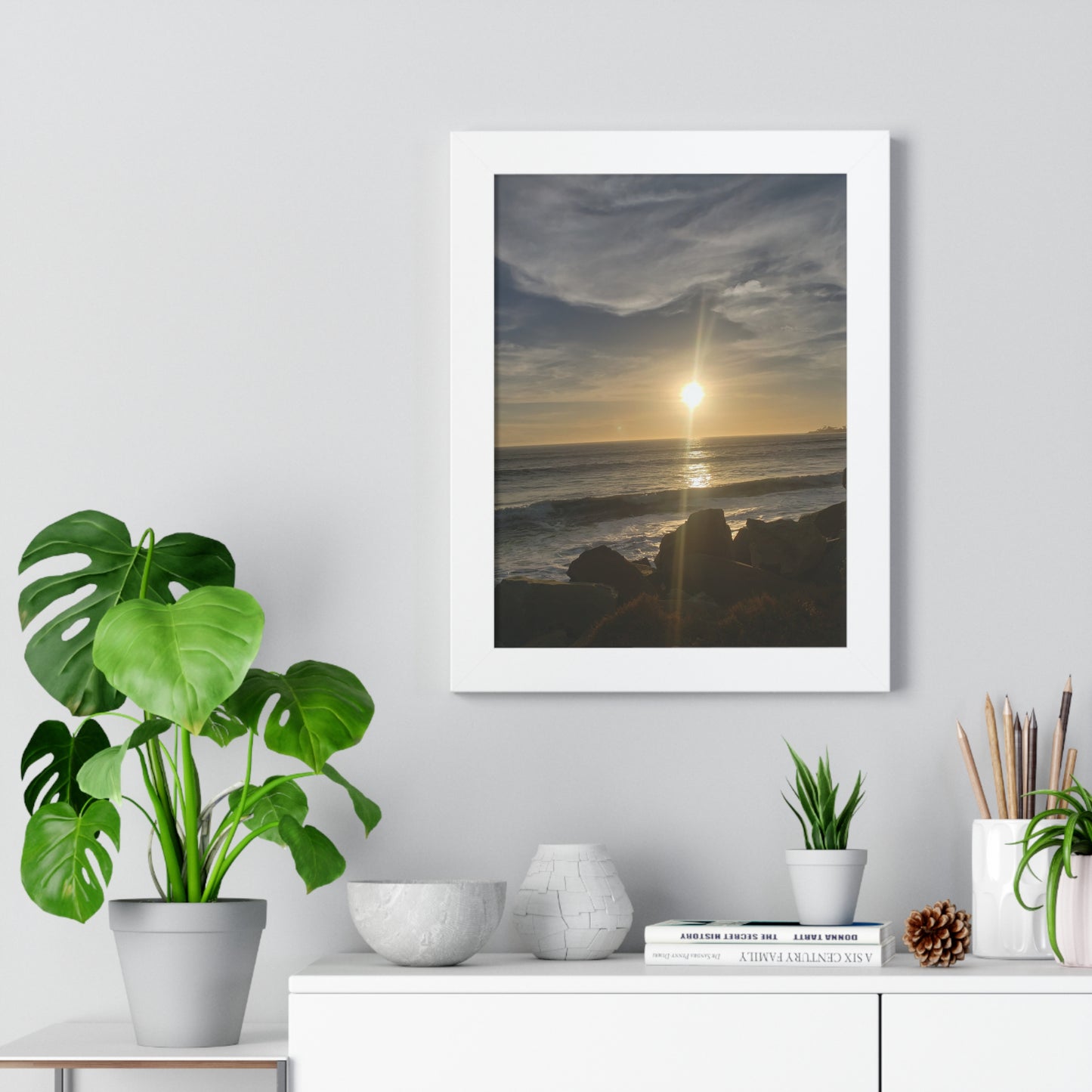 Sunset Beach (Santa Barbara, CA) Framed Poster — Coastal Ocean Wall Art