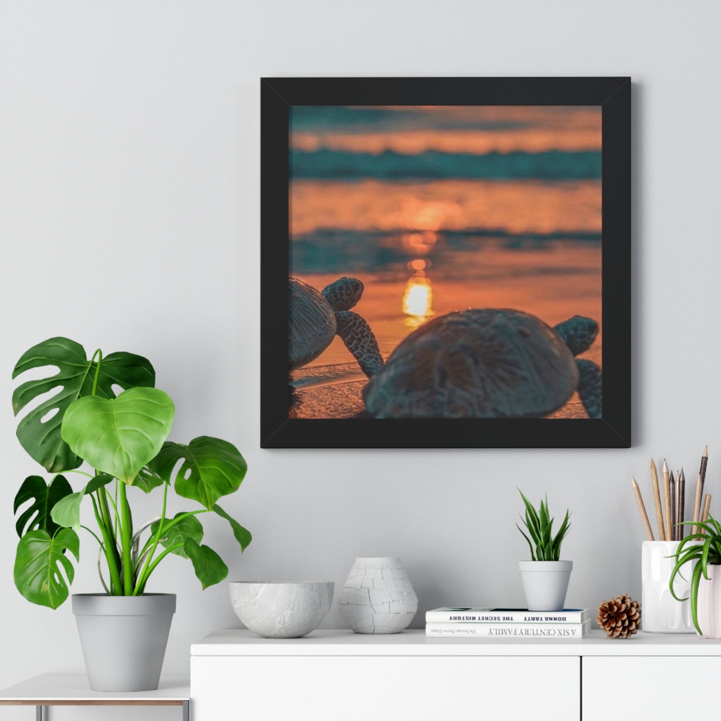 Sea Turtle Sunset Framed Poster