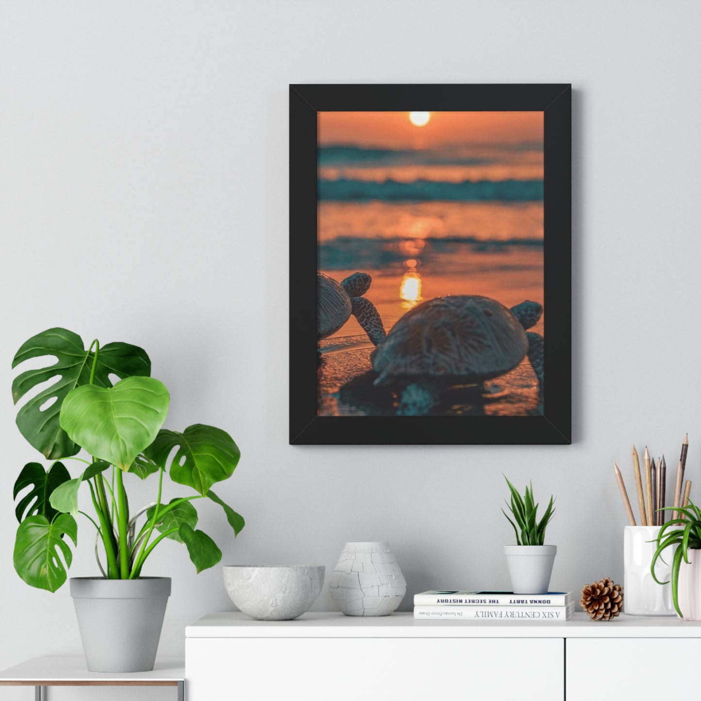 Sea Turtle Sunset Framed Poster