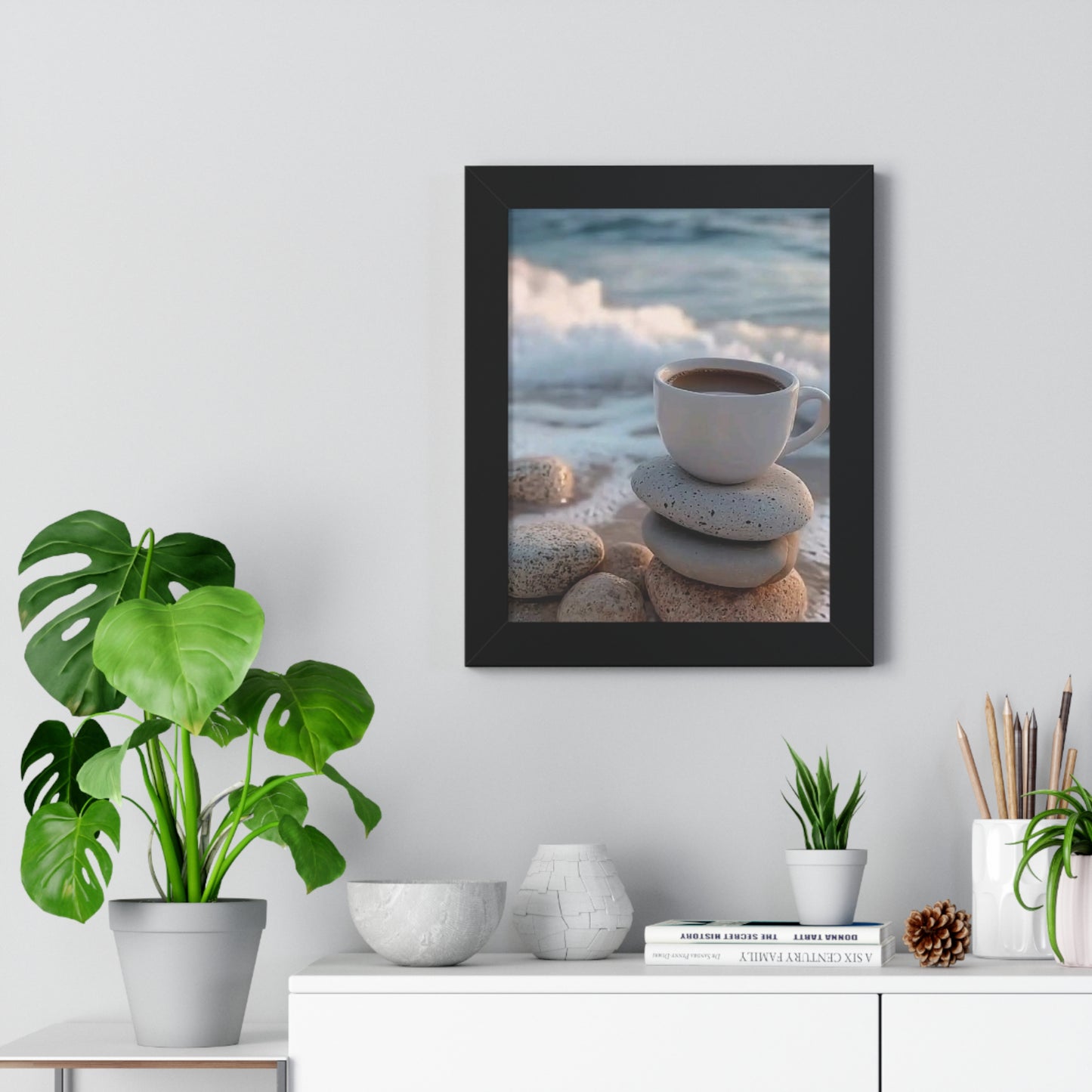 Coastal Coffee Beach Framed Wall Art