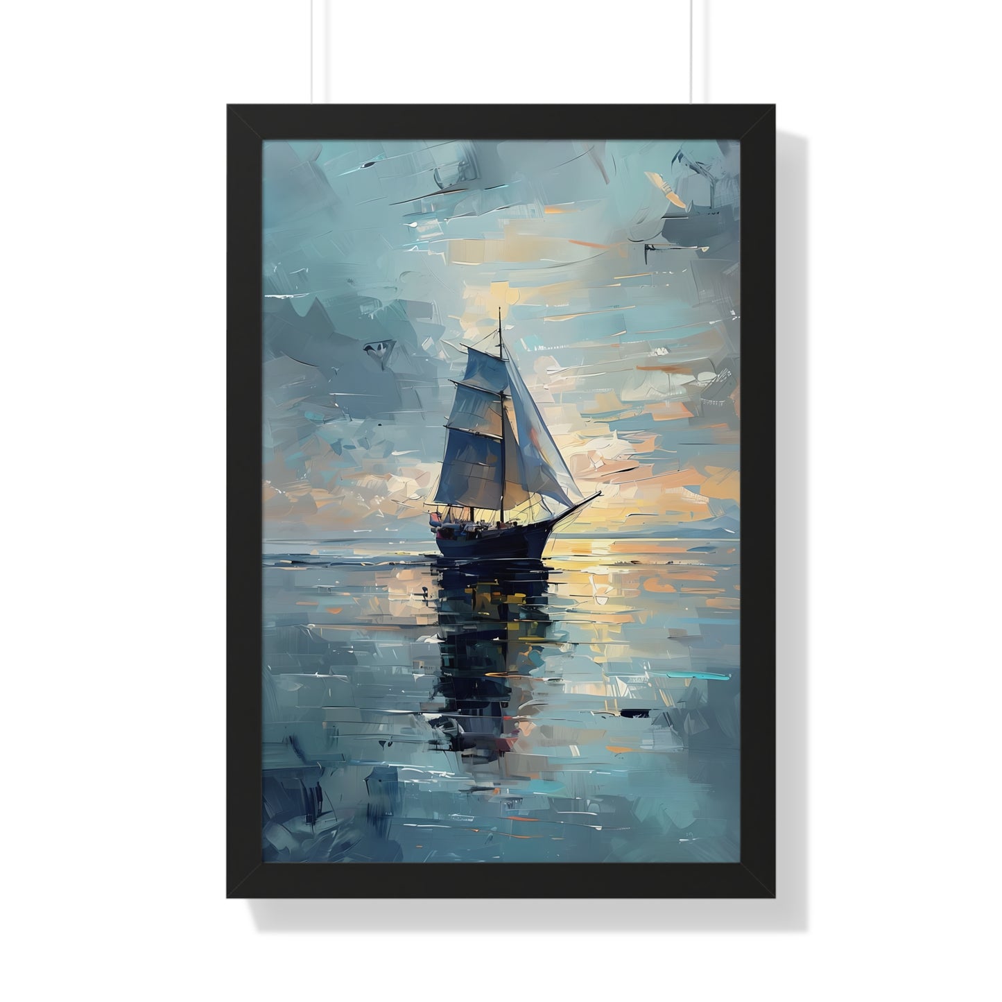 Single Sailboat Sunset Framed Poster