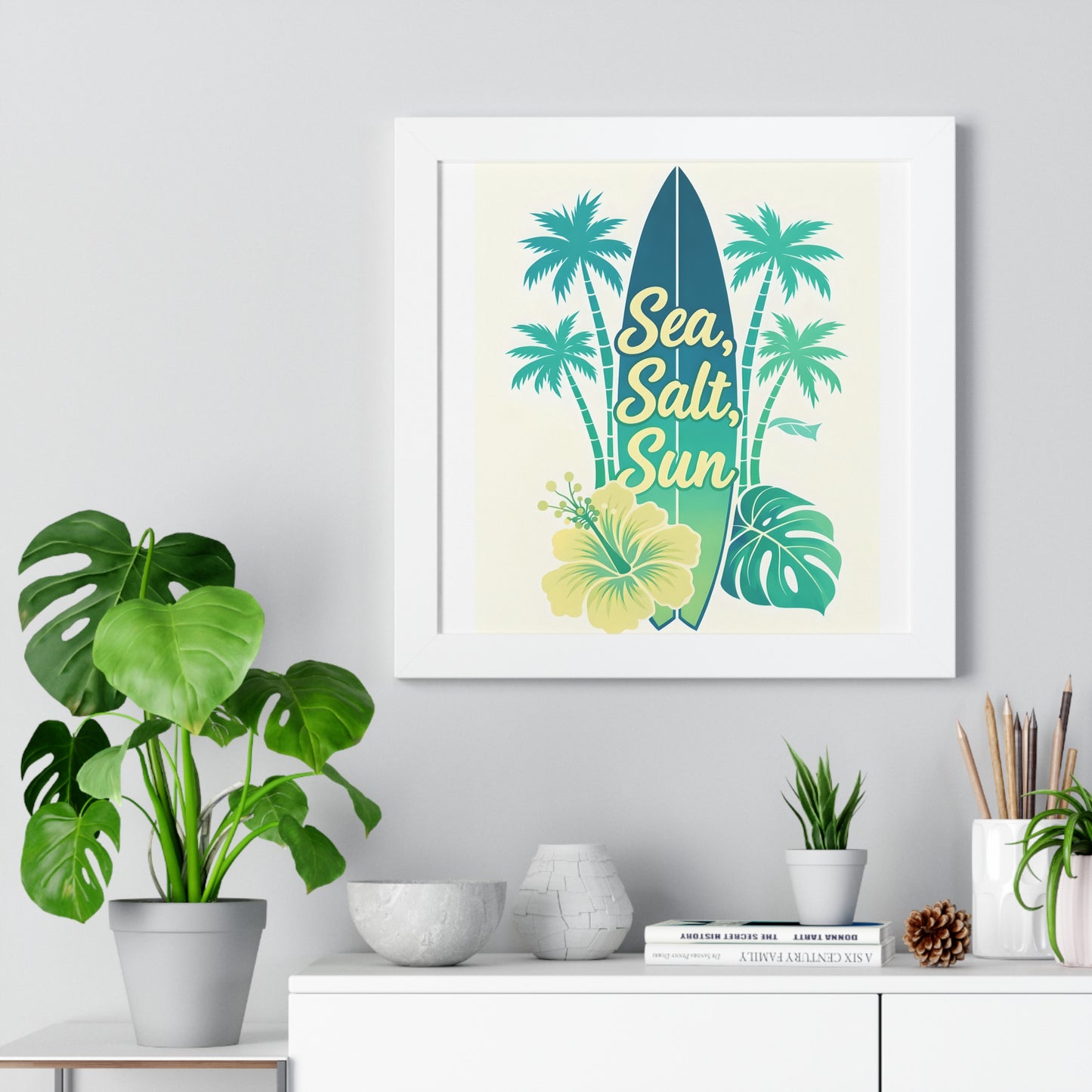"Sea, Salt, Sun" Tropical Surf Framed Poster