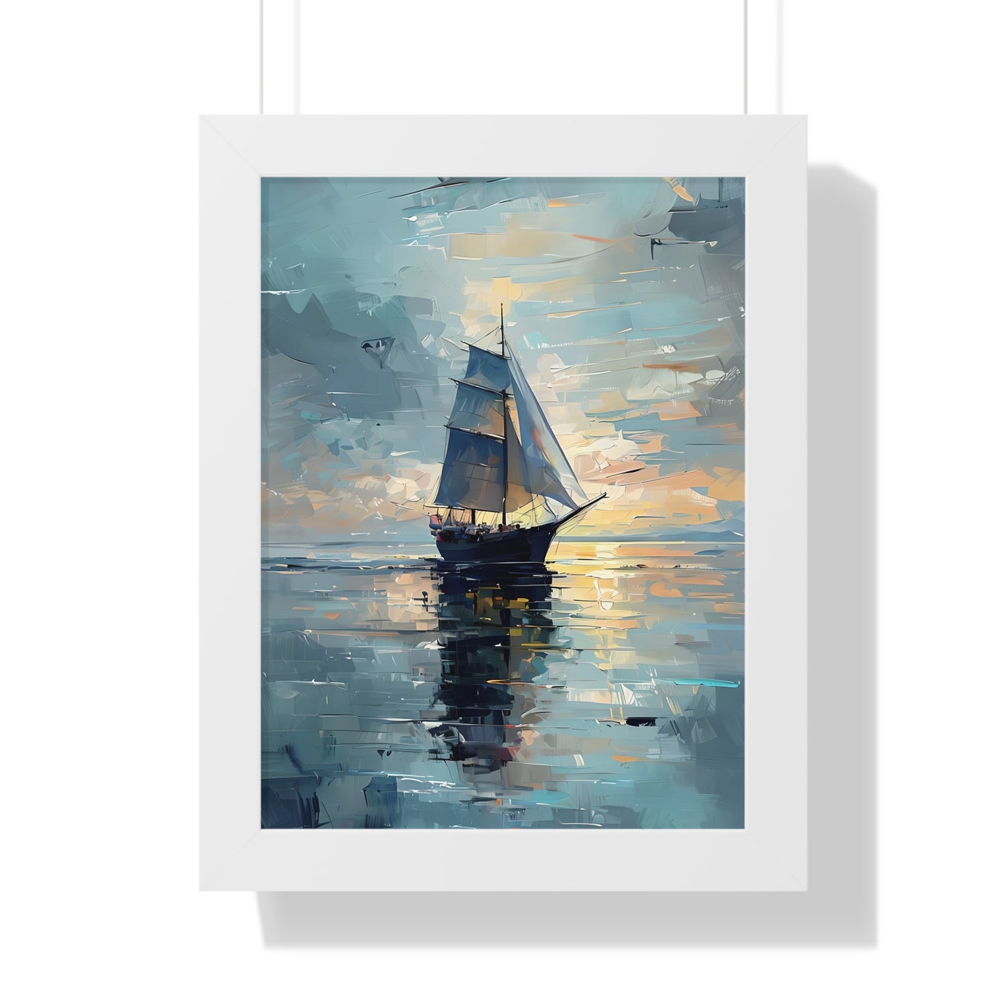 Single Sailboat Sunset Framed Poster