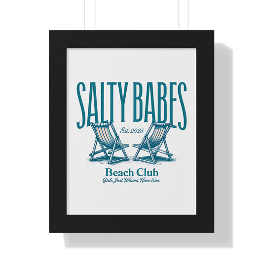Salty Babes Beach Club Framed Vertical Poster - Coastal Decor for Beach Lovers