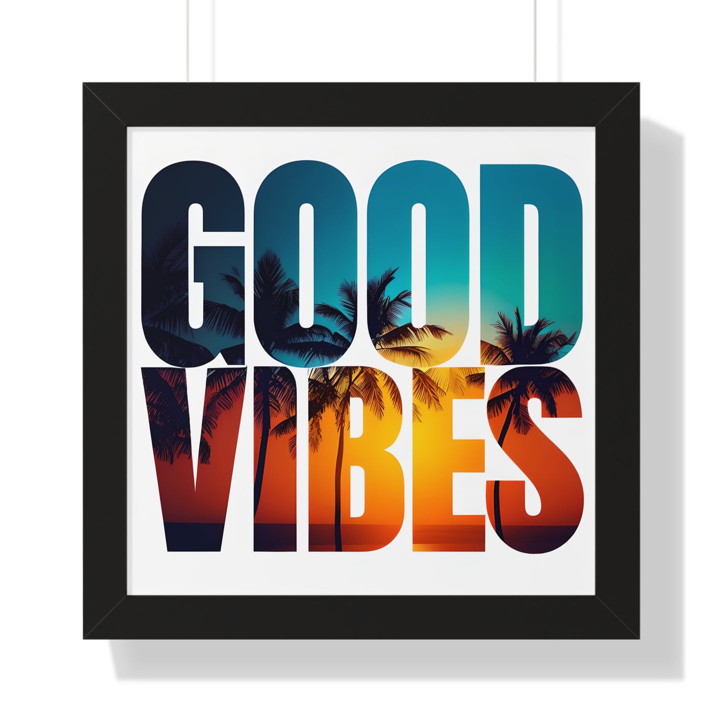 "Good Vibes" Tropical Sunset Framed Poster