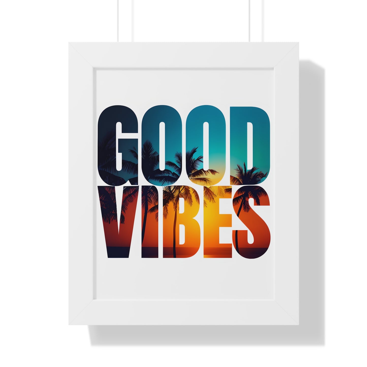 "Good Vibes" Tropical Sunset Framed Poster