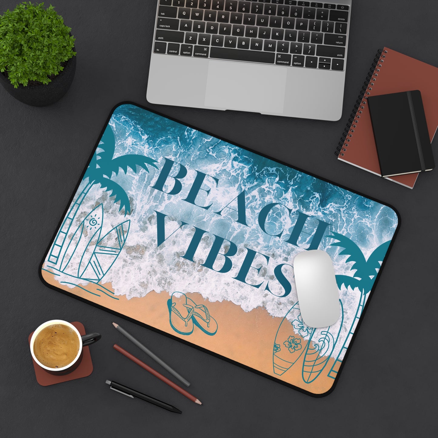 Beach Vibes Desk Mat — Surfboard & Palm