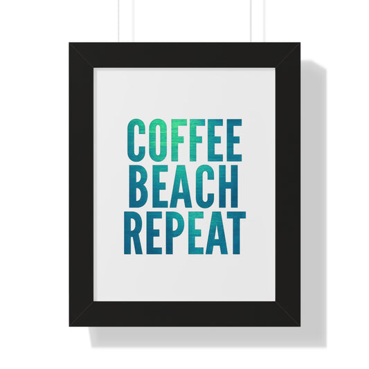 Coffee Beach Repeat Framed Vertical Poster | Coastal Home Decor