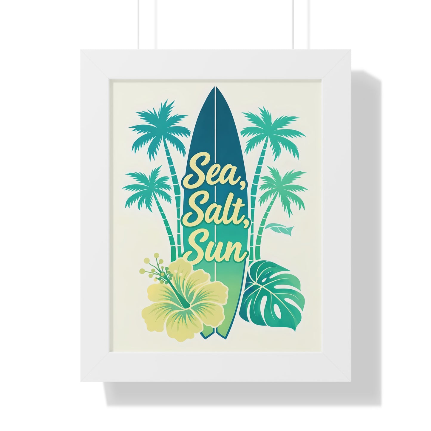"Sea, Salt, Sun" Tropical Surf Framed Poster
