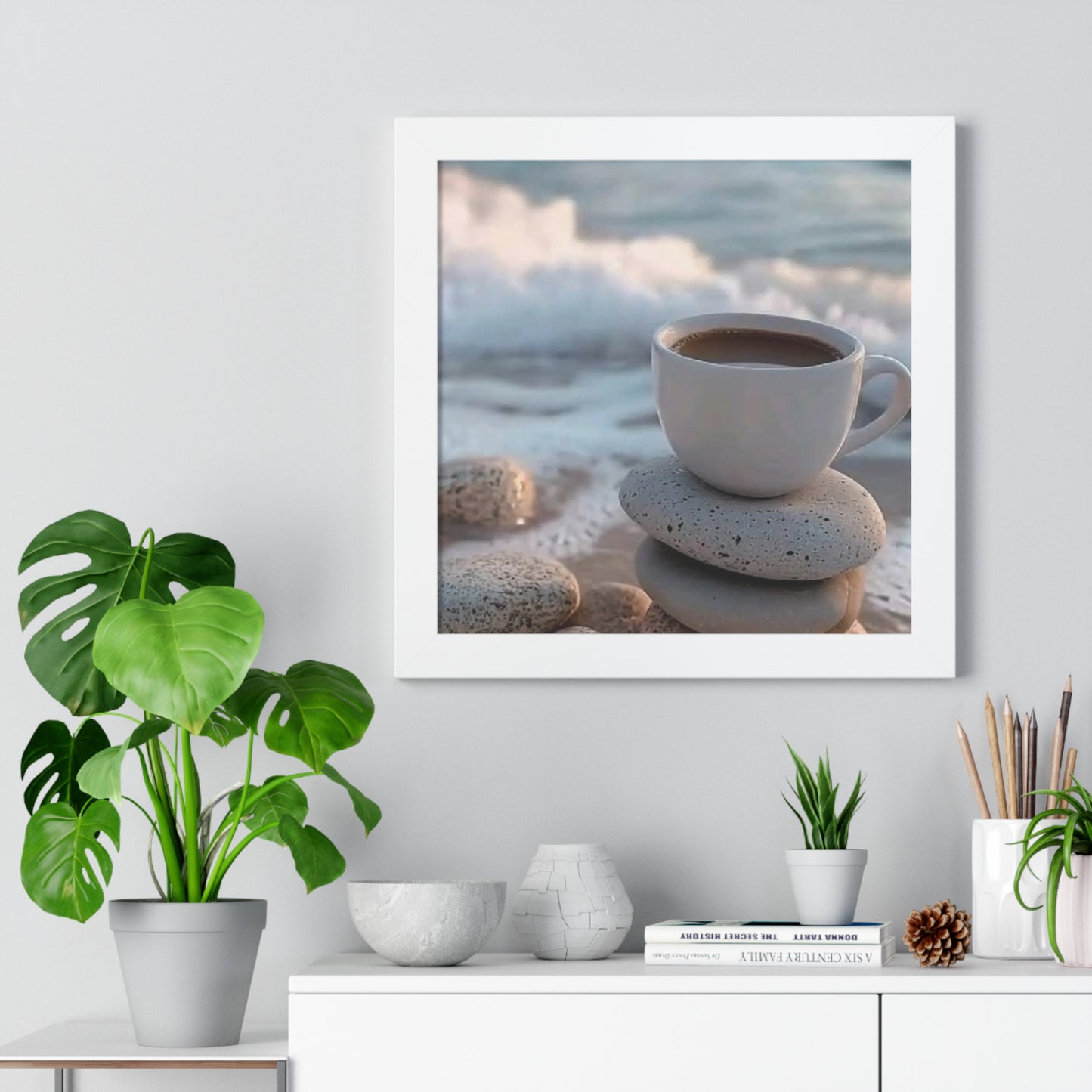 Coastal Coffee Beach Framed Wall Art