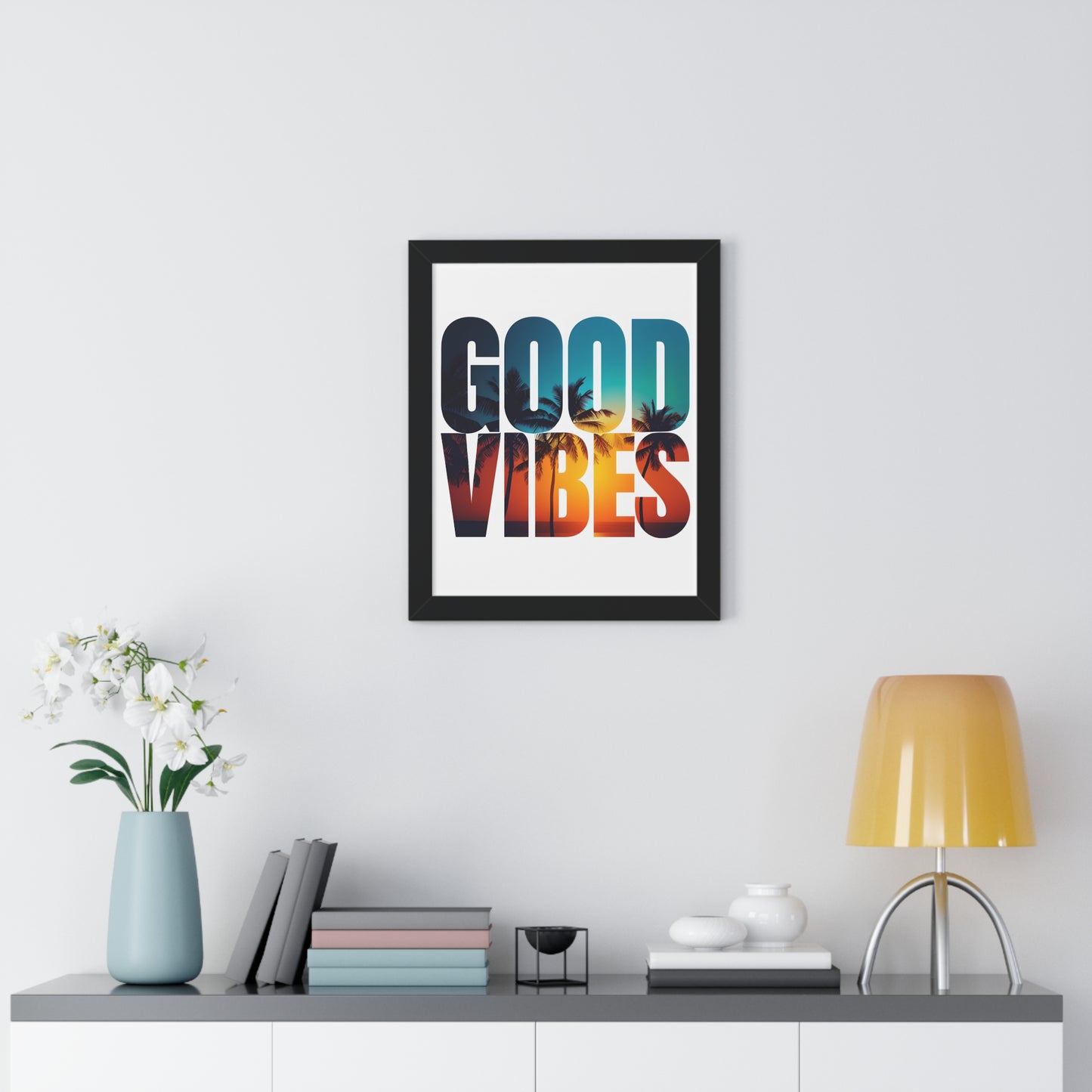 "Good Vibes" Tropical Sunset Framed Poster