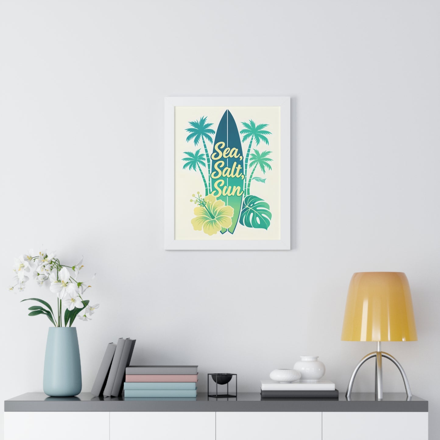 "Sea, Salt, Sun" Tropical Surf Framed Poster