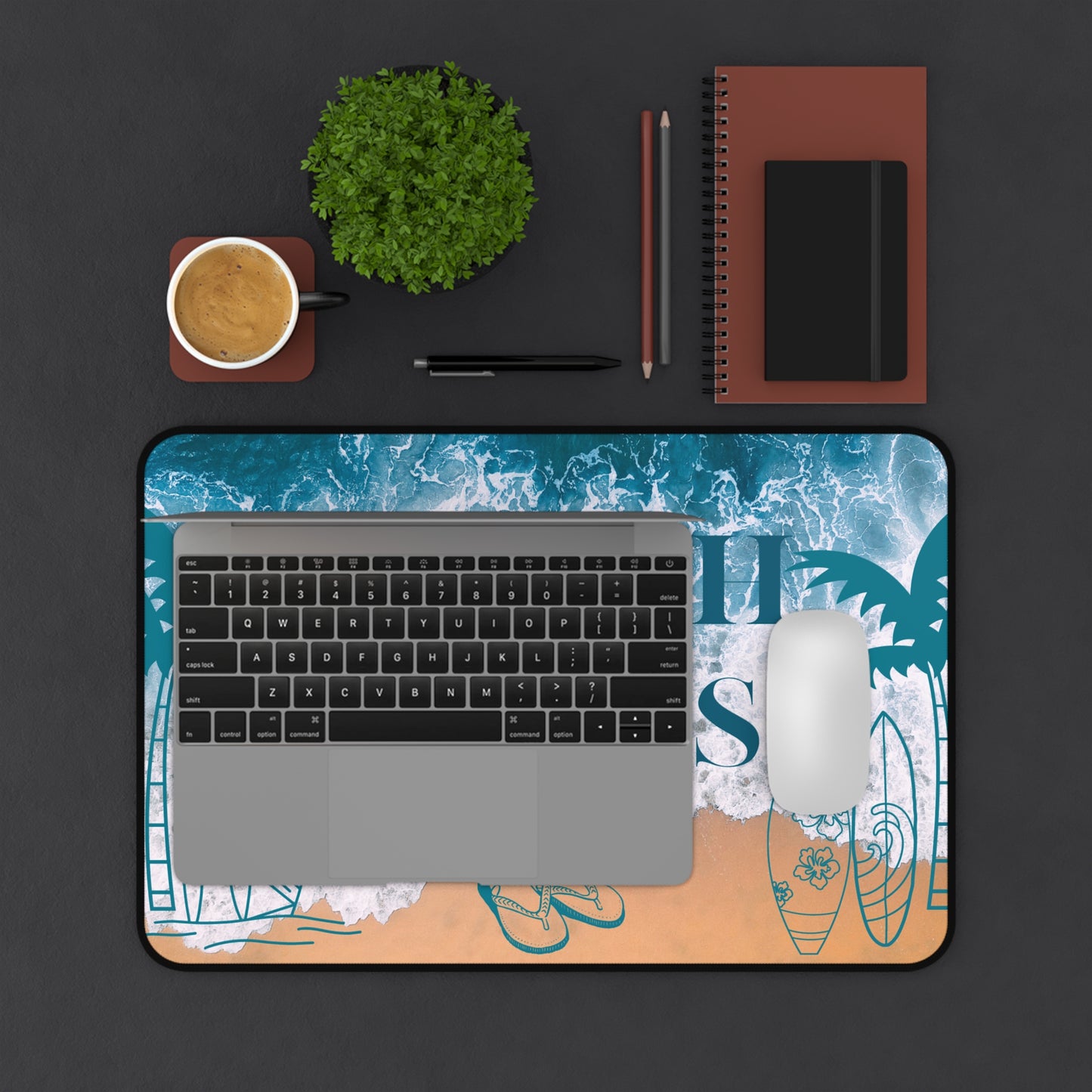Beach Vibes Desk Mat — Surfboard & Palm