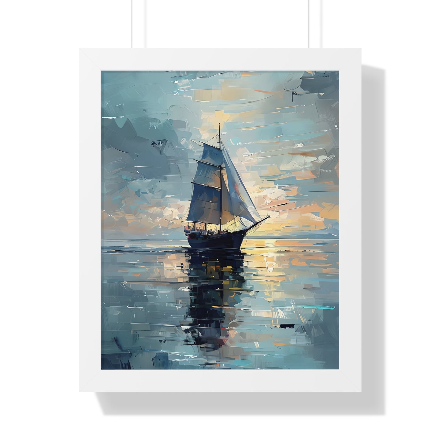 Single Sailboat Sunset Framed Poster