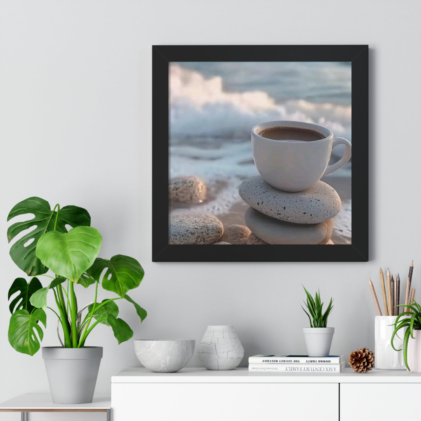 Coastal Coffee Beach Framed Wall Art