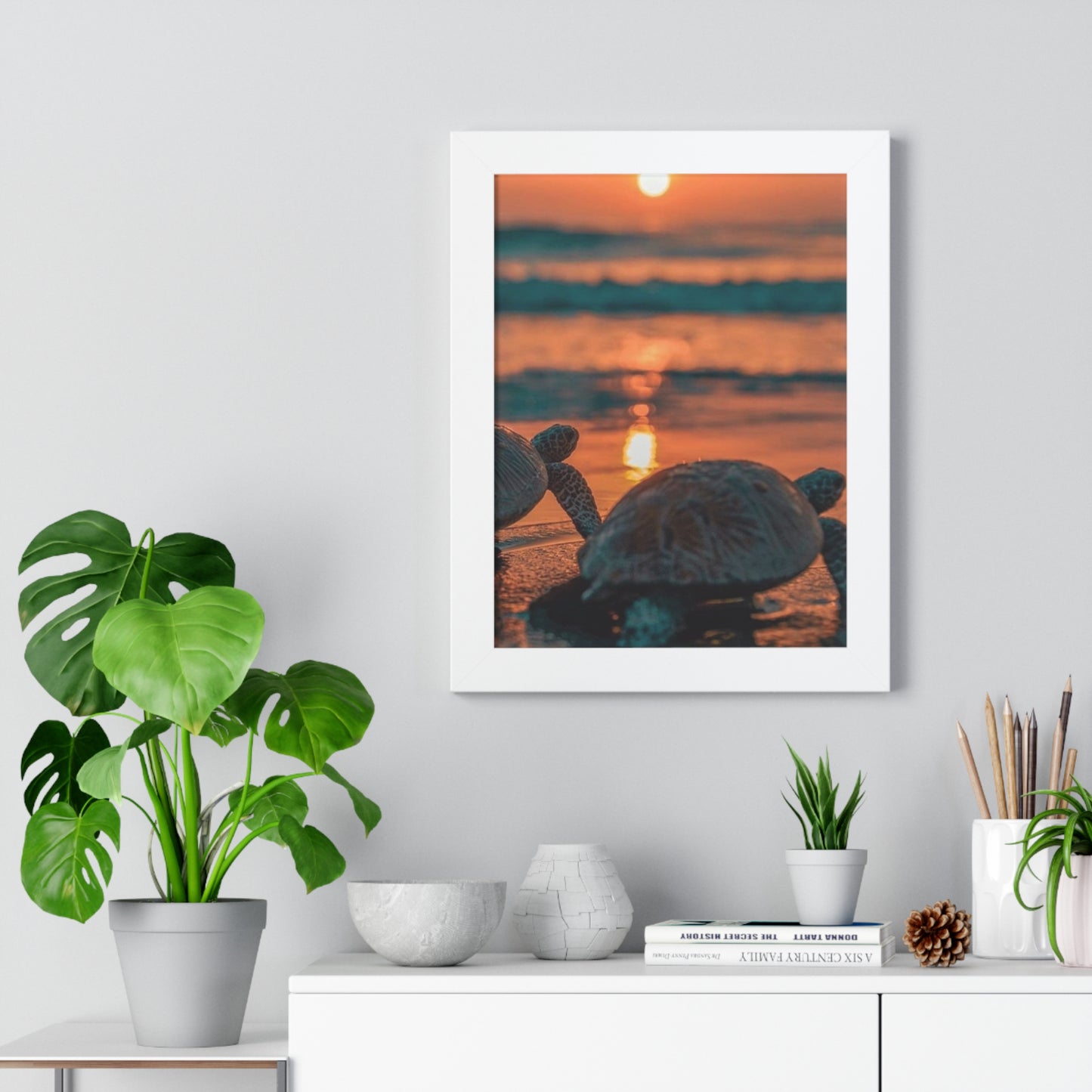 Sea Turtle Sunset Framed Poster