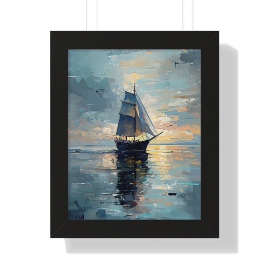 Single Sailboat Sunset Framed Poster