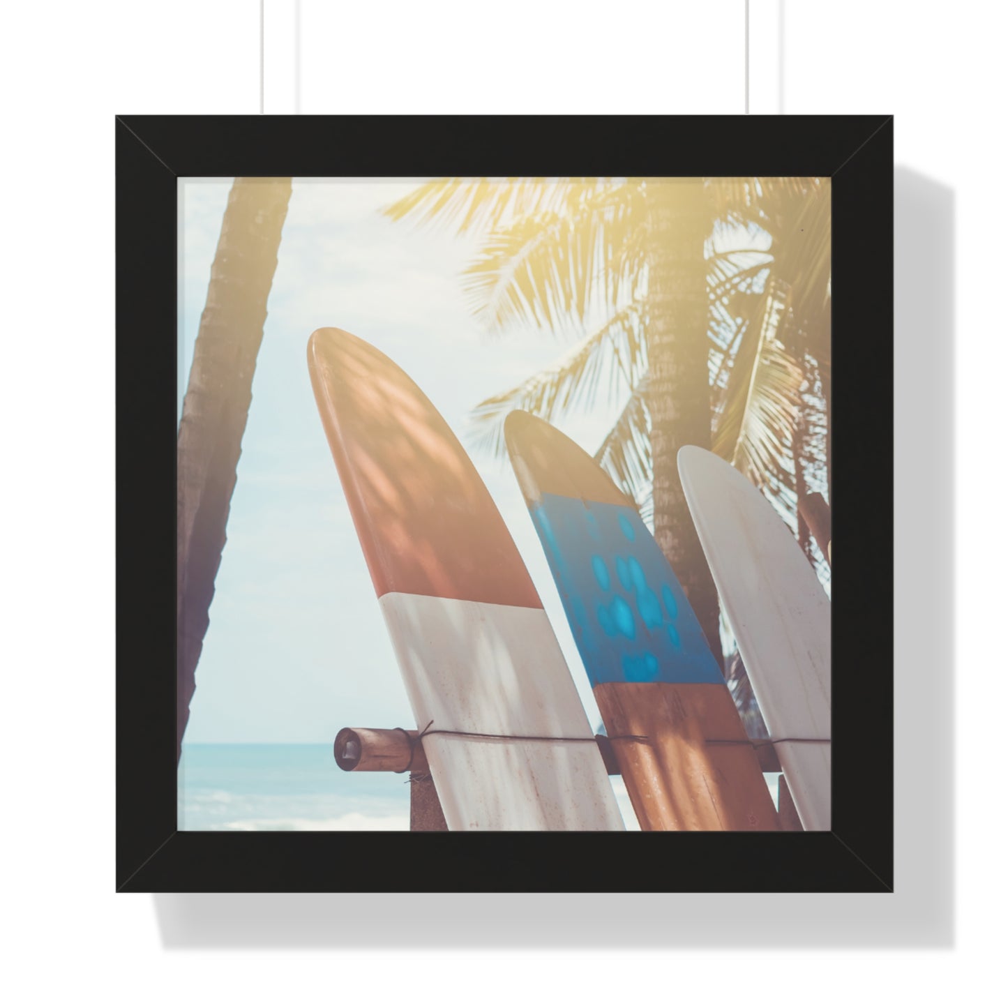 Beach Vibe Framed Vertical Poster, Surfboard Art, Coastal Wall Decor, Ocean Breeze Print, Perfect for Home, Summer Aesthetic