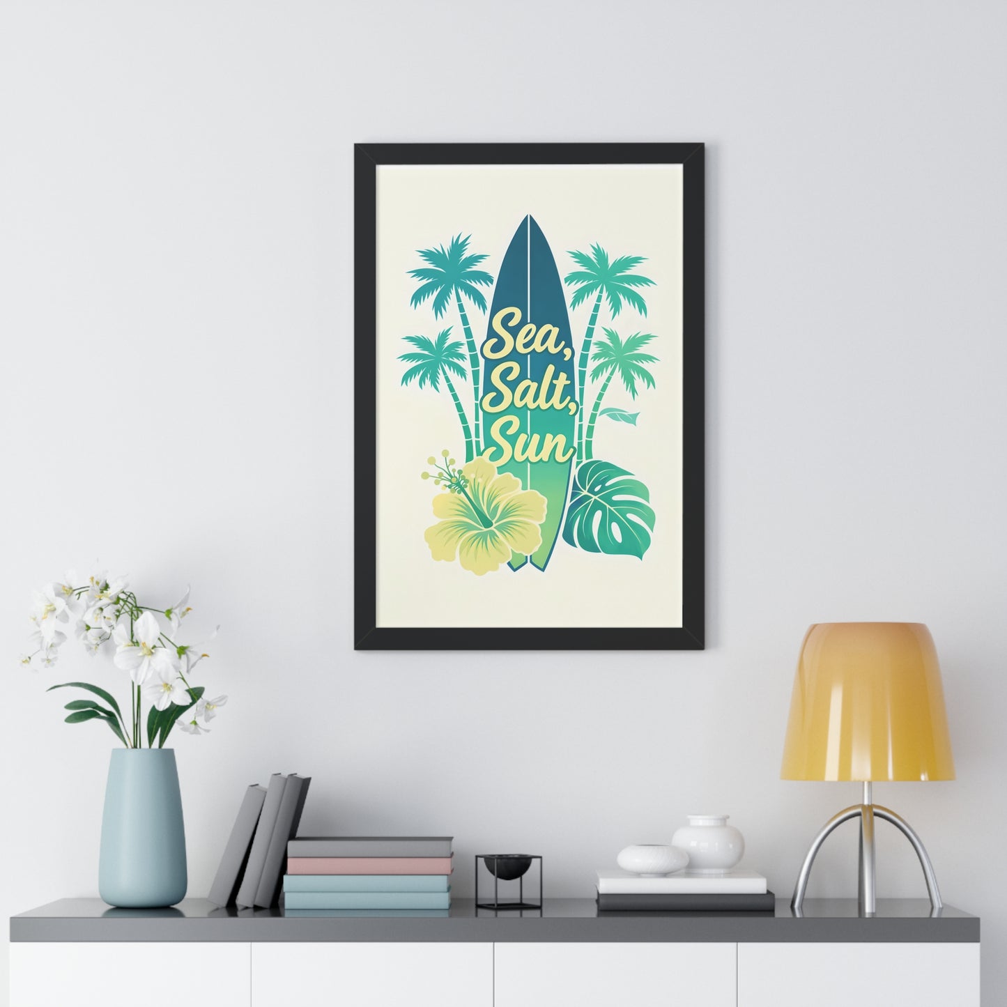 "Sea, Salt, Sun" Tropical Surf Framed Poster