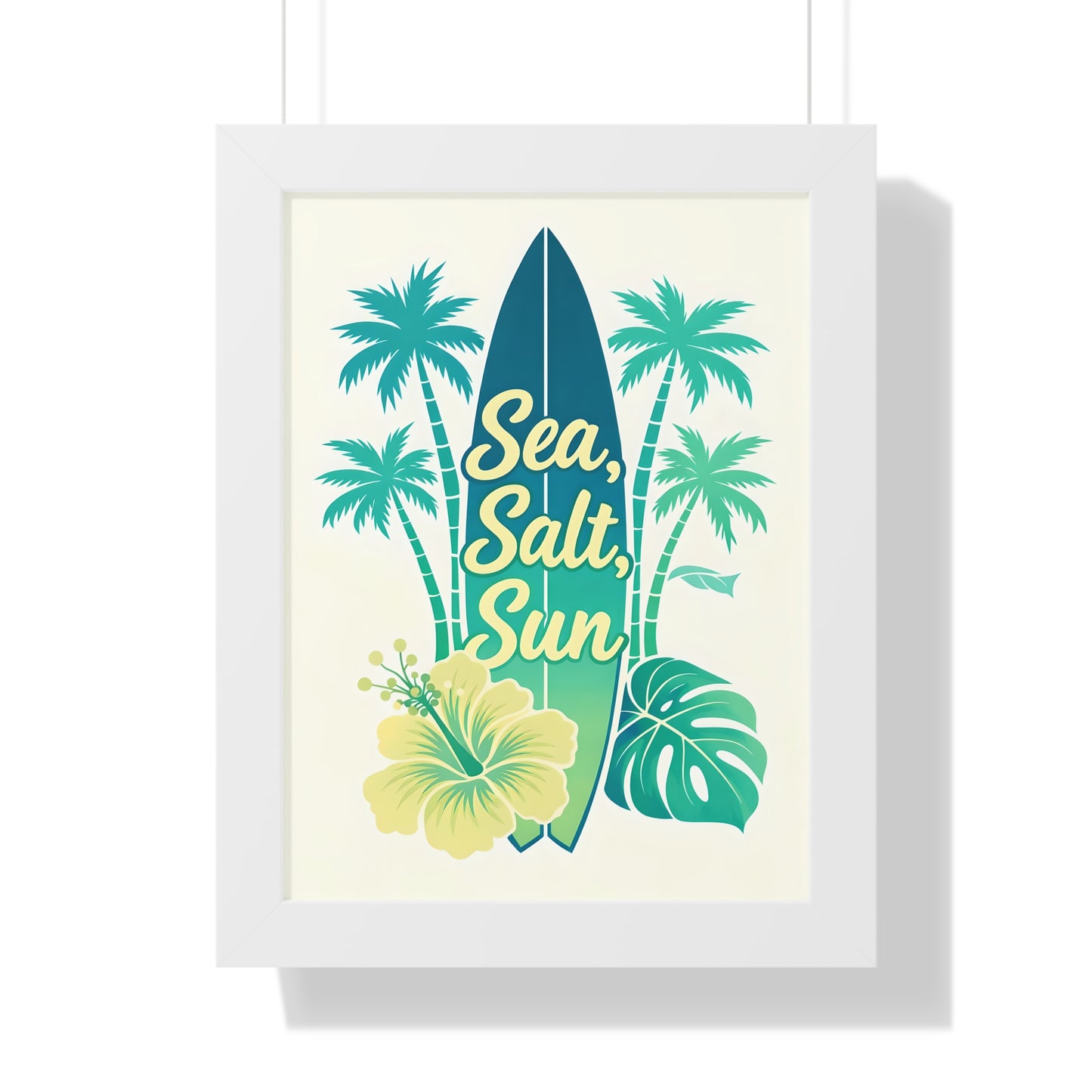 "Sea, Salt, Sun" Tropical Surf Framed Poster