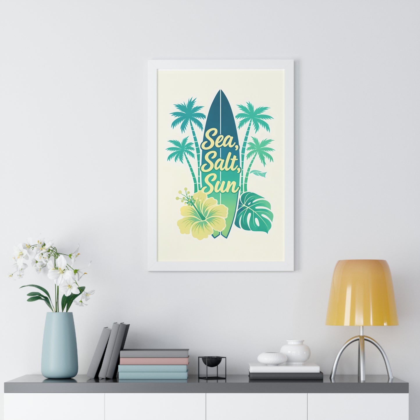 "Sea, Salt, Sun" Tropical Surf Framed Poster