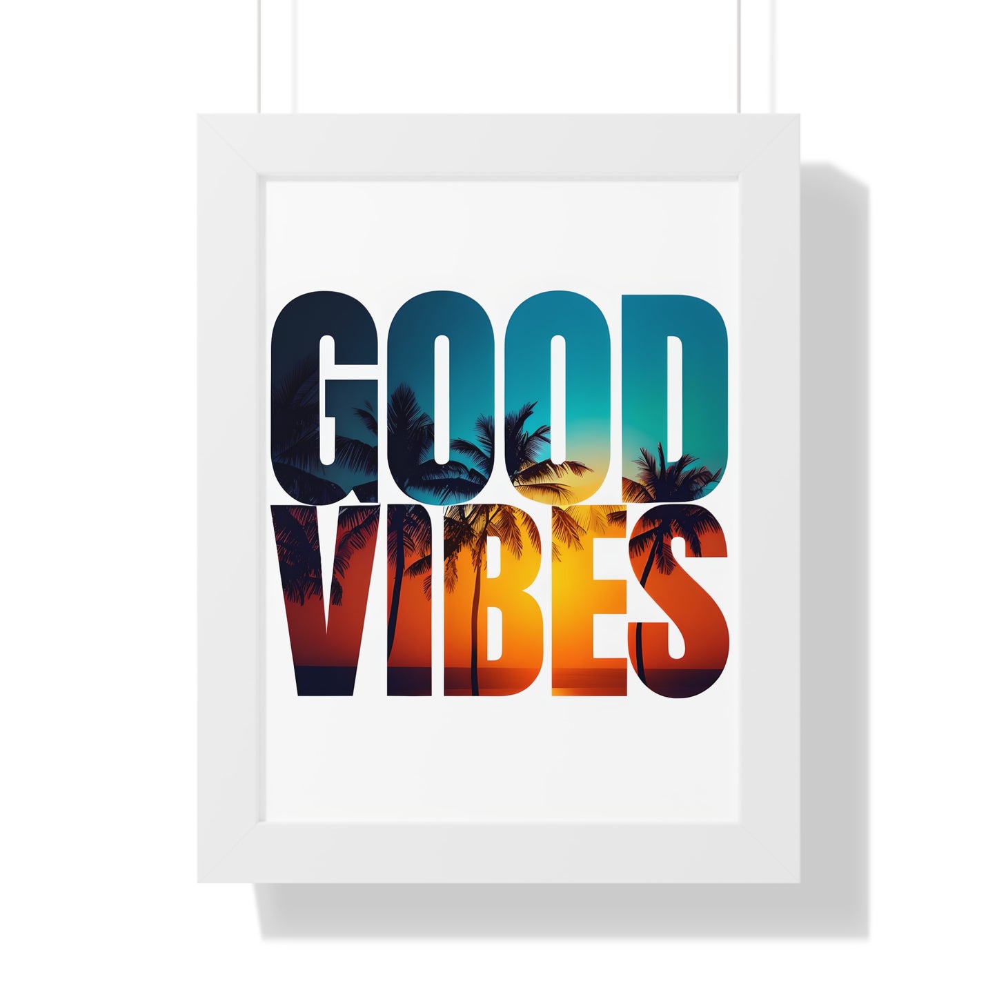 "Good Vibes" Tropical Sunset Framed Poster