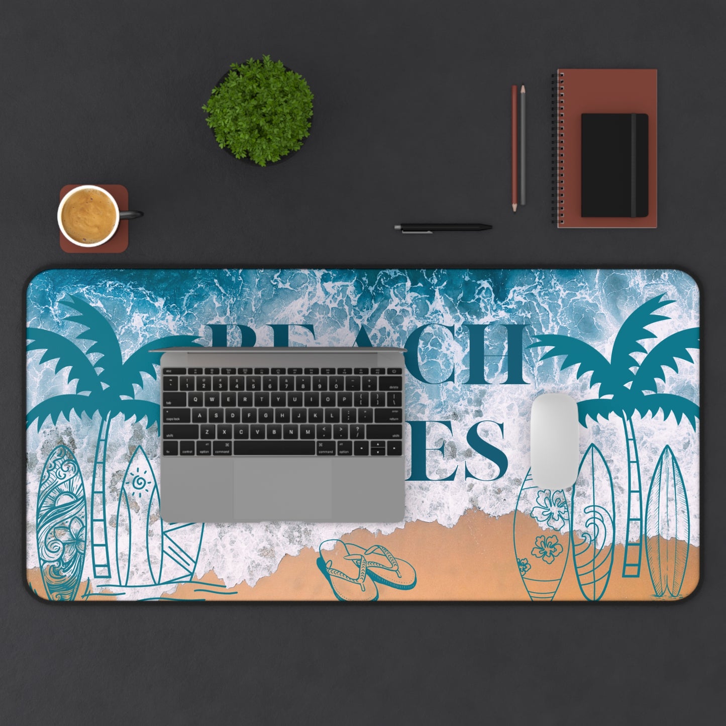 Beach Vibes Desk Mat — Surfboard & Palm