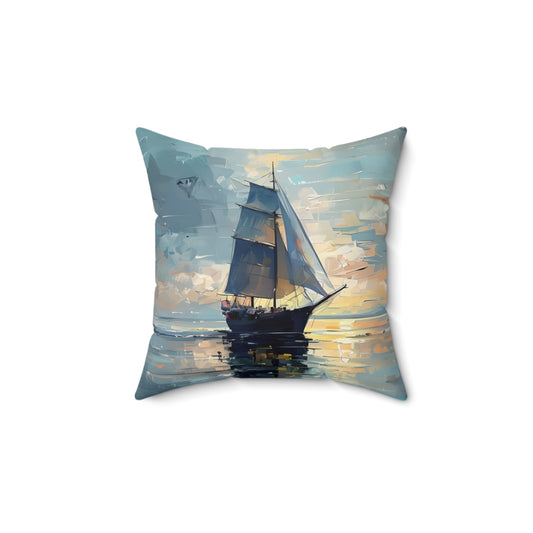 Sailboat Sunset Decorative Pillow — Nautical Coastal Throw Cushion