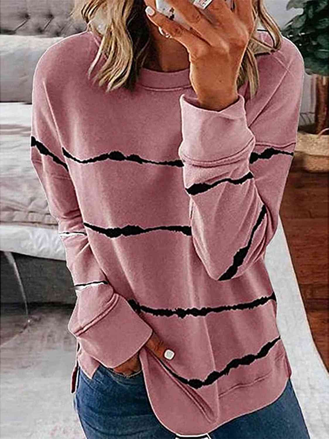 Striped Round Neck Sweatshirt