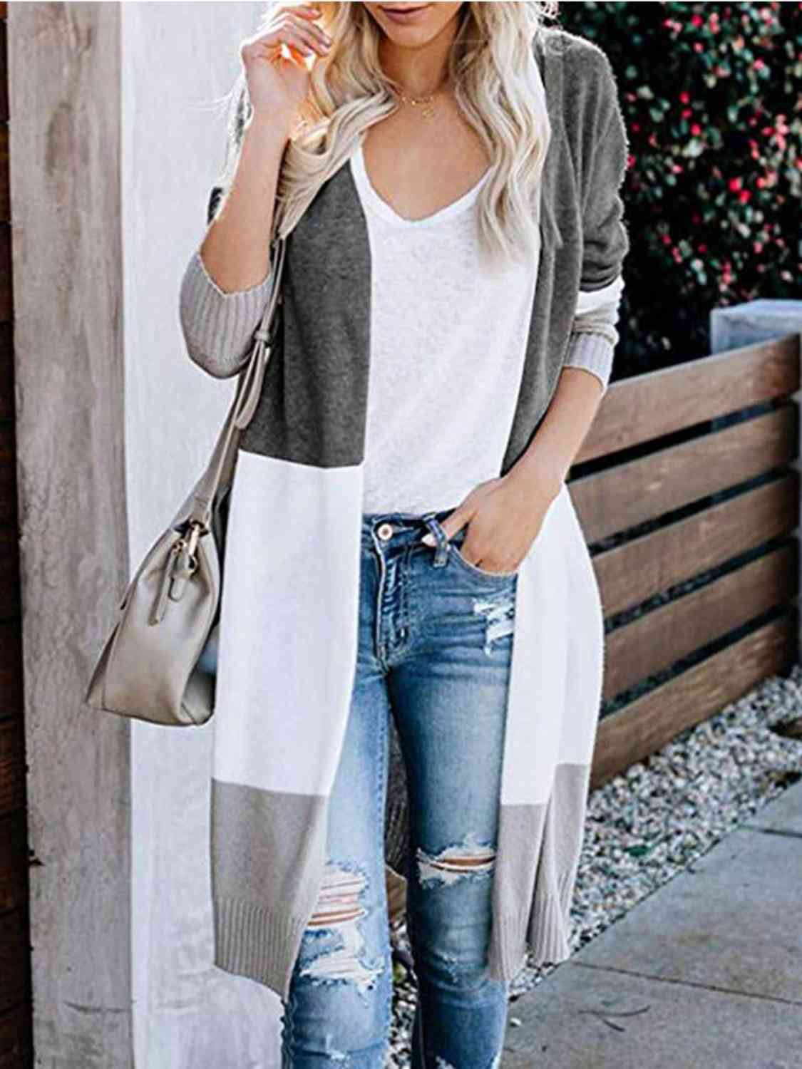 Color Block Open Front Longline Cardigan